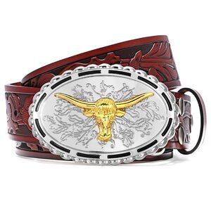 Western Cowboy Belts For Men Women, Mens Western Belt Bull Buckle Country😜